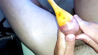cumming twice with help big spoons inside my big foreskin. Fault with a spoon!